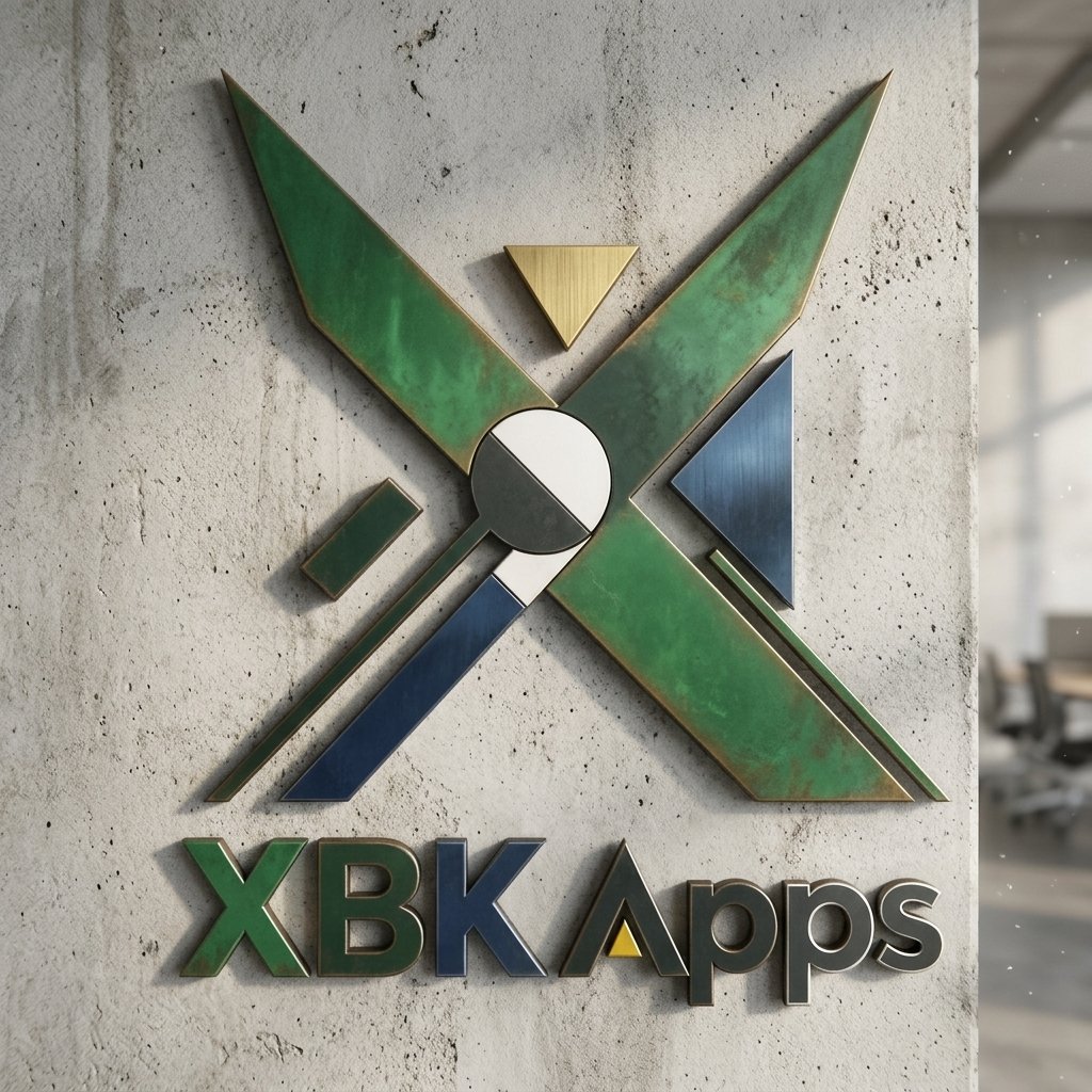 Logotipo tridimensional XBK Apps em parede de concreto